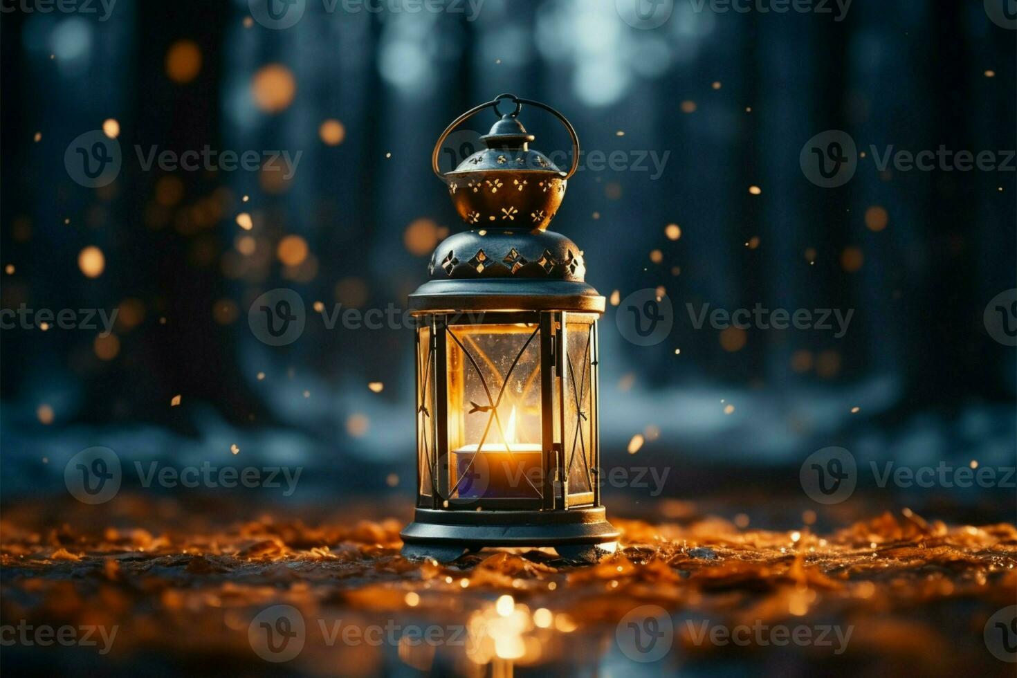 AI generated Burning Glowing lantern in winter snow Beautiful winter background AI Generated photo