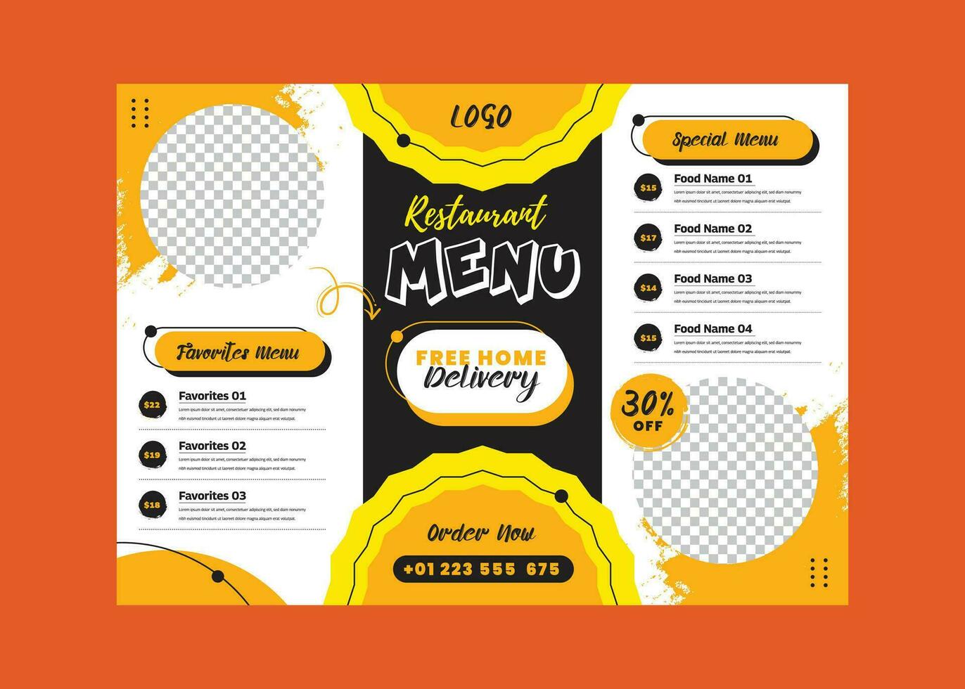 restaurante comida menú y tríptico folleto diseño para comida vector
