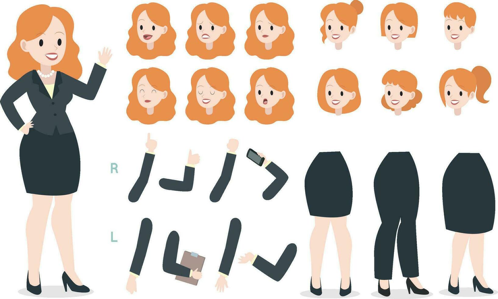 Female Character illustration with separate body parts vector