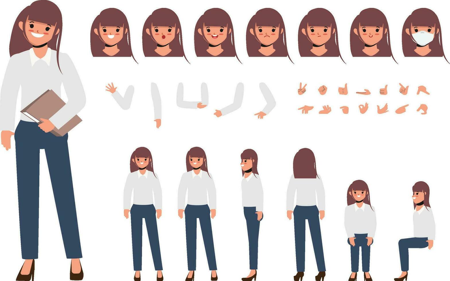 Female Character illustration with separate body parts vector