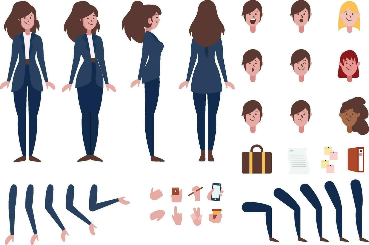 Female Character illustration with separate body parts vector