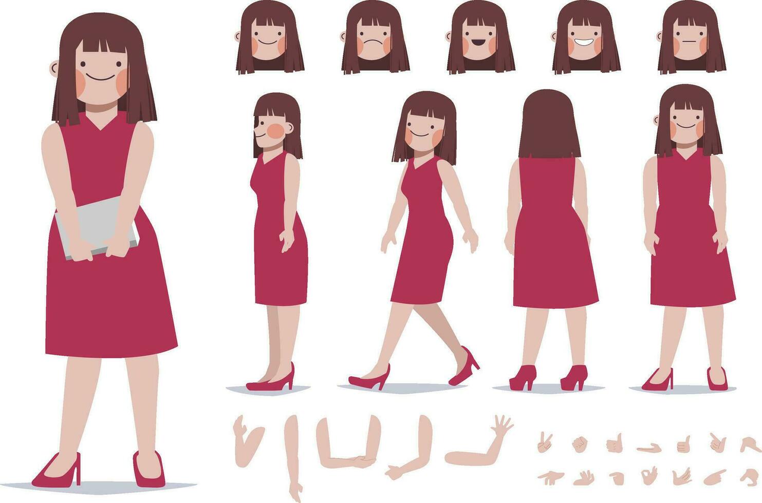 Female Character illustration with separate body parts vector