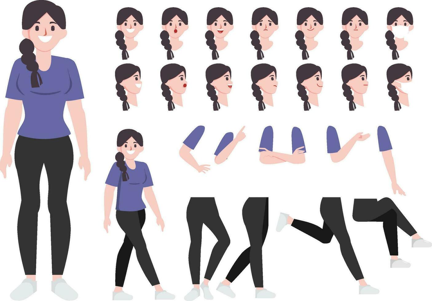 Female Character illustration with separate body parts vector