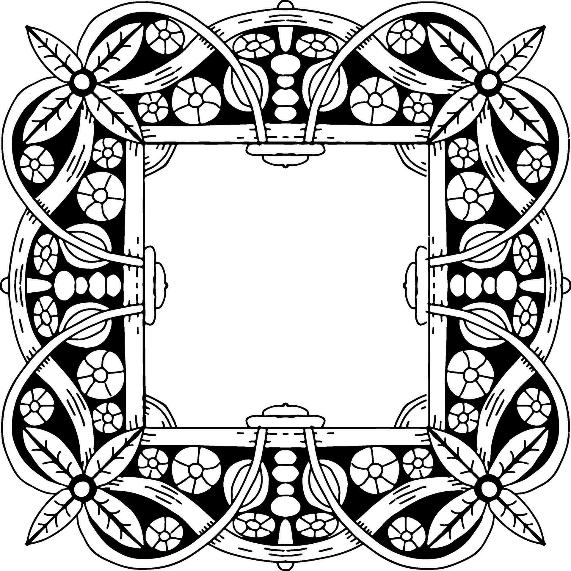 simple hand drawn, flower frame illustration, ethnic decorative