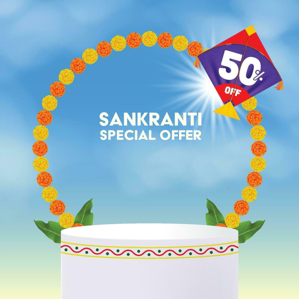 Sankranti special offer banner template product podium vector