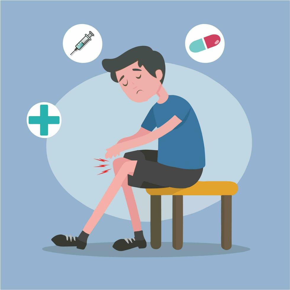 un joven hombre sufrimiento rodilla articulación dolor vector ilustración