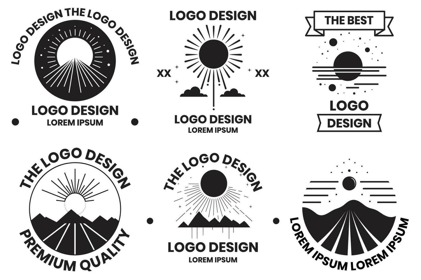 sun and mountain logo in boho style vector