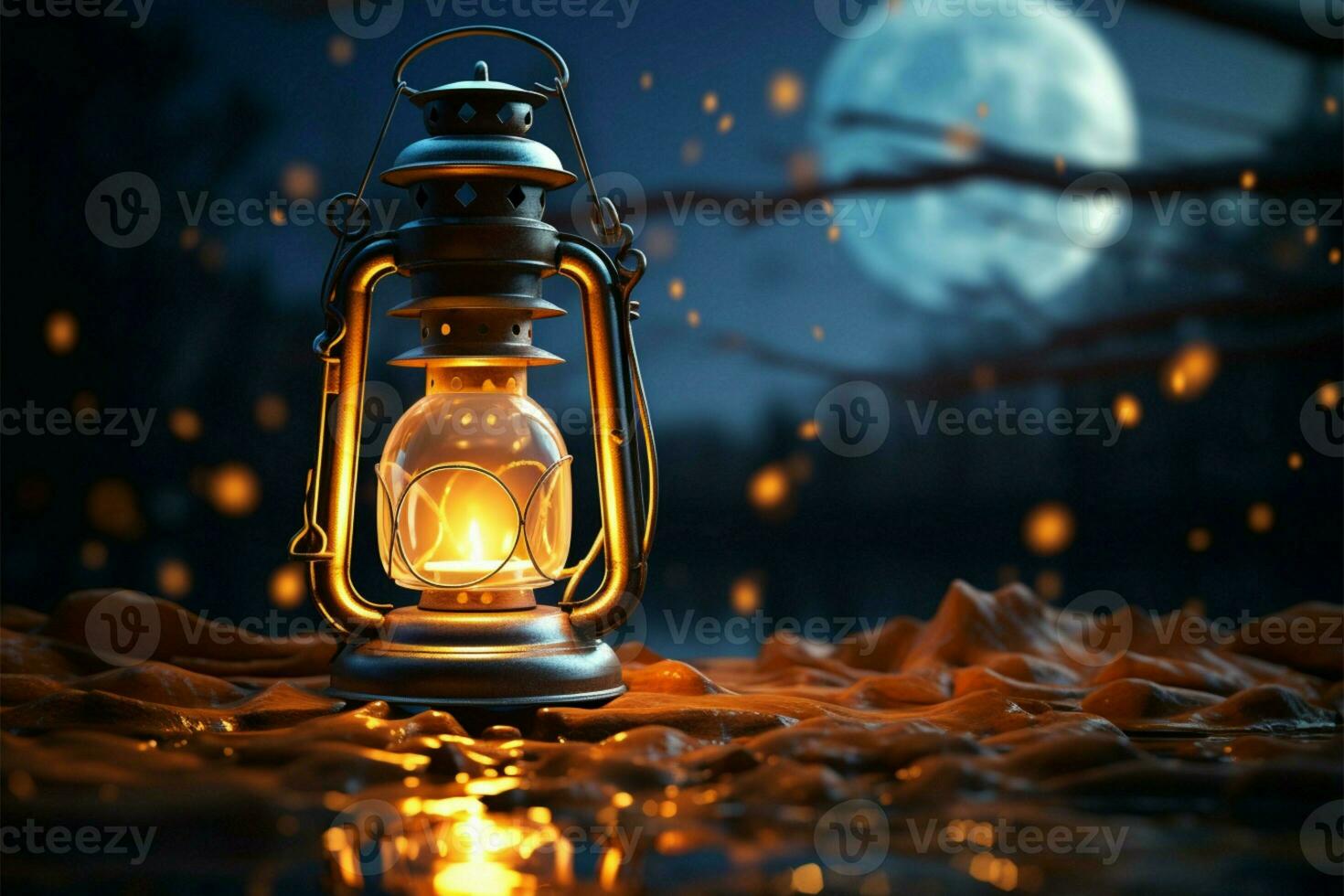 AI generated Burning Glowing lantern in winter snow Beautiful winter background AI Generated photo