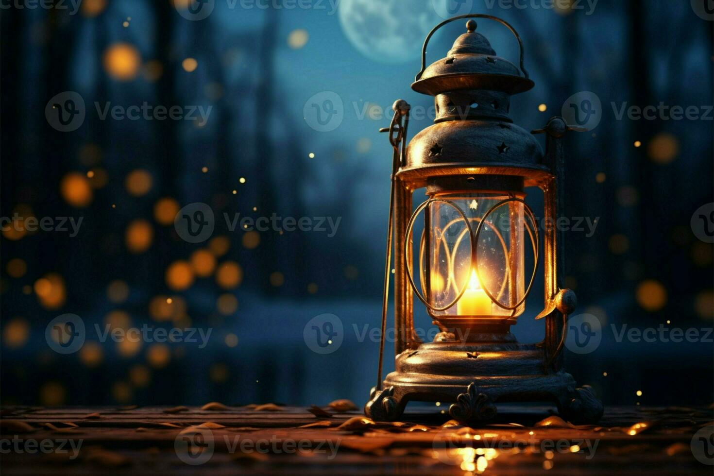 AI generated Burning Glowing lantern in winter snow Beautiful winter background AI Generated photo