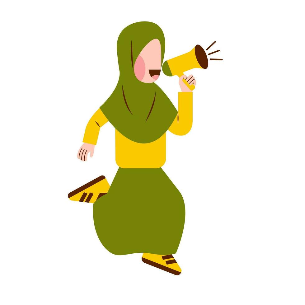 personaje de hijab niña participación megáfono vector