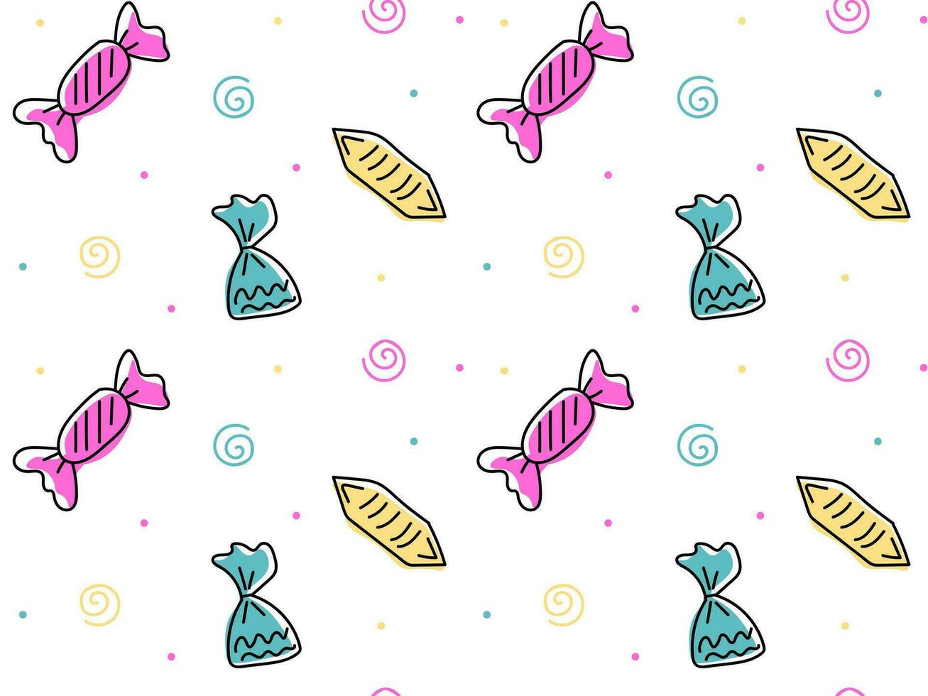 seamless doodle pattern with sweets, candies, holiday vector