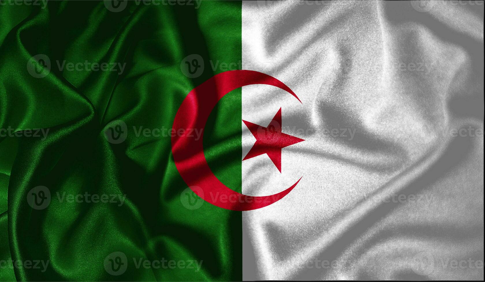 Algeria flag waving fluttering in the wind with realistic texture fabric silk satin background photo
