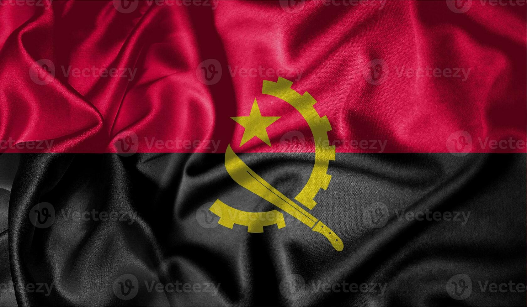 Angola flag waving fluttering in the wind with realistic texture fabric silk satin background photo