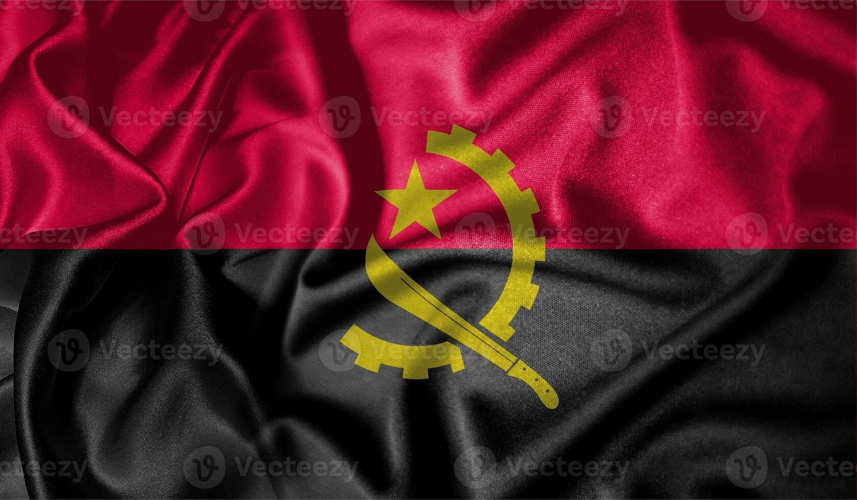 angola bandera ondulación revoloteando en el viento con realista textura tela seda satín antecedentes foto