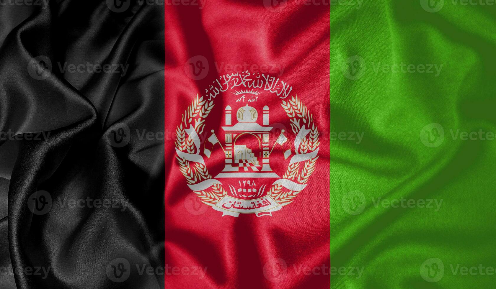 Afghanistan flag waving fluttering in the wind with realistic texture fabric silk satin background photo