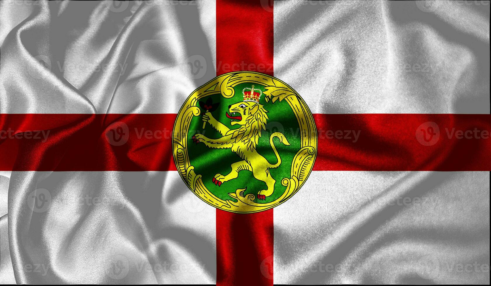 Alderney flag waving fluttering in the wind with realistic texture fabric silk satin background photo