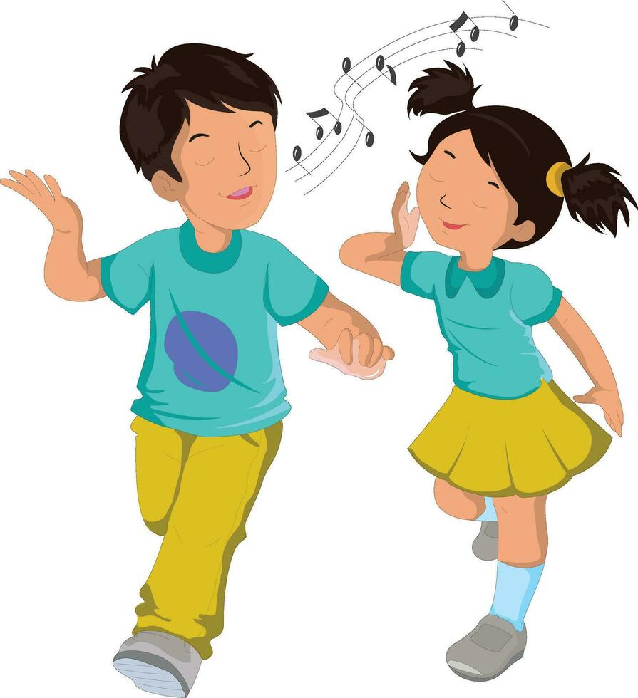 Cute boy and girl singing merrily and having fun vector