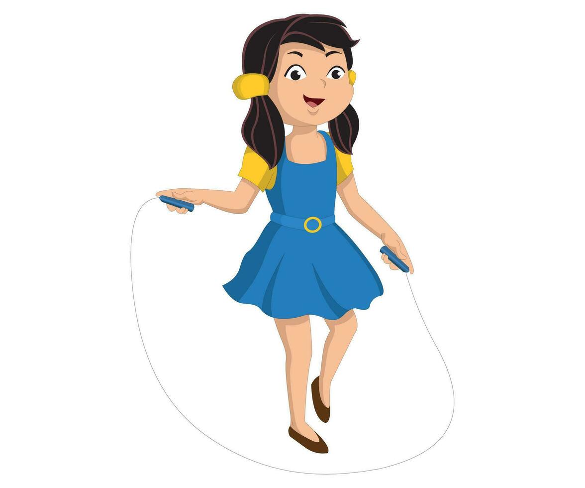 Cute girl skipping rope vector