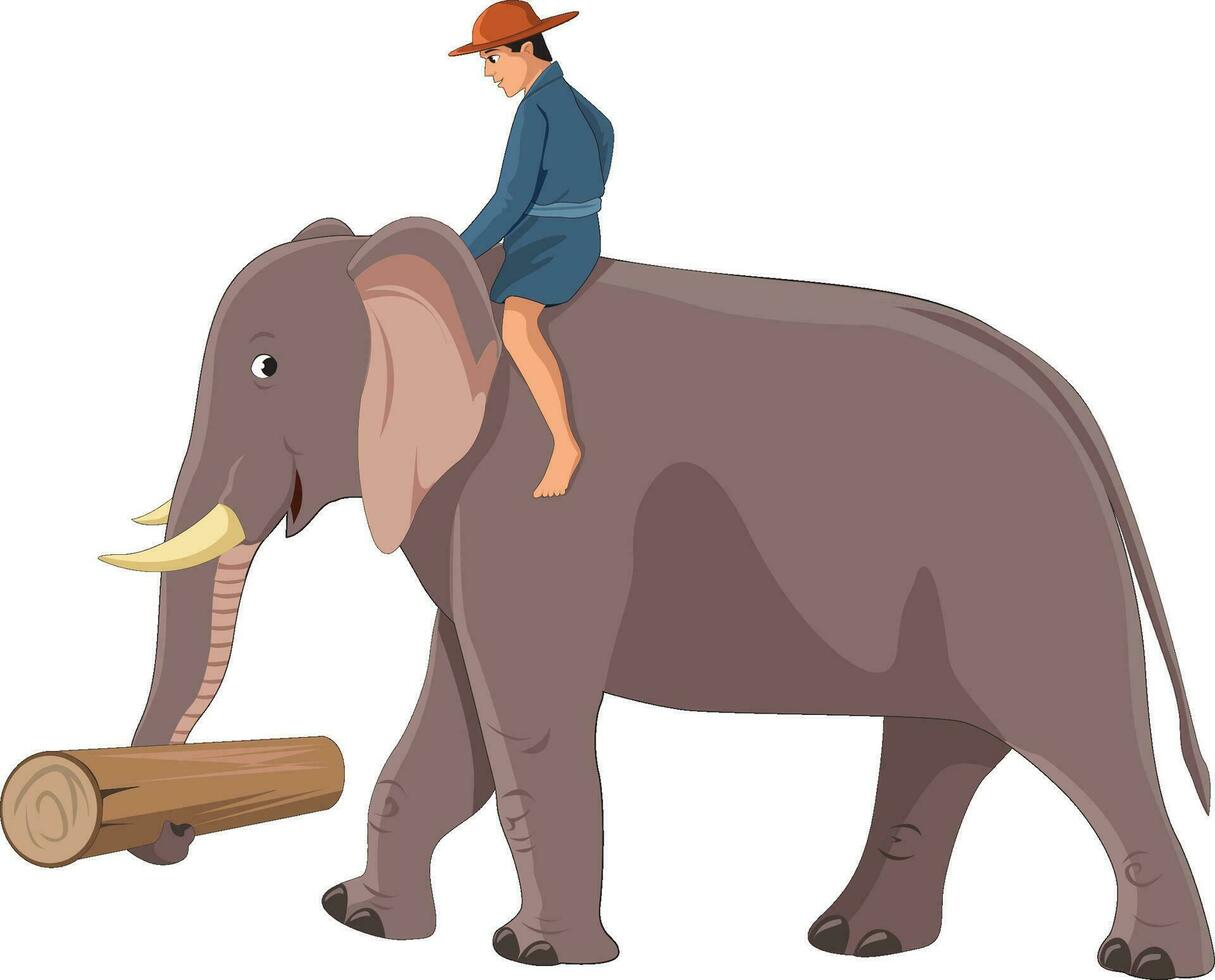 Elephant carrying man and wood log vector