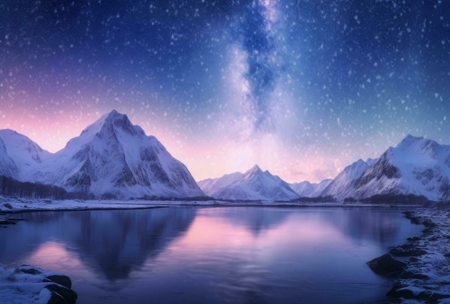 AI generated Milky way stars over mountains photo