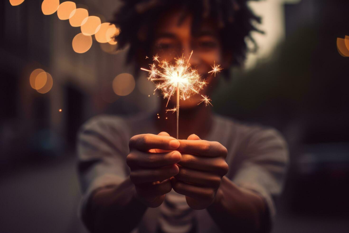 AI generated Concept of party nightlife and new year eve close up of people hands with sparklers photo