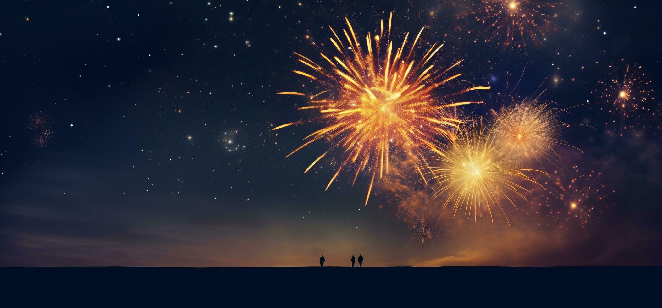 AI generated Fireworks with blur milky way background photo