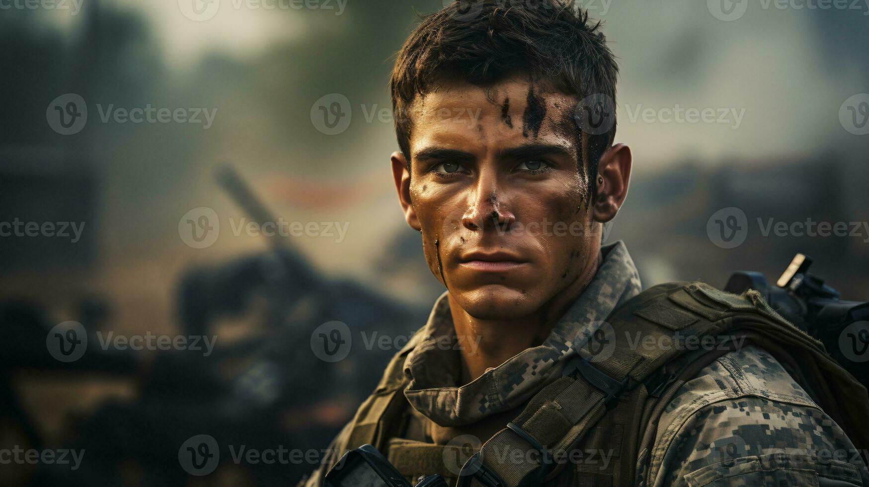 AI generated Portrait of a Soldier in a War photo