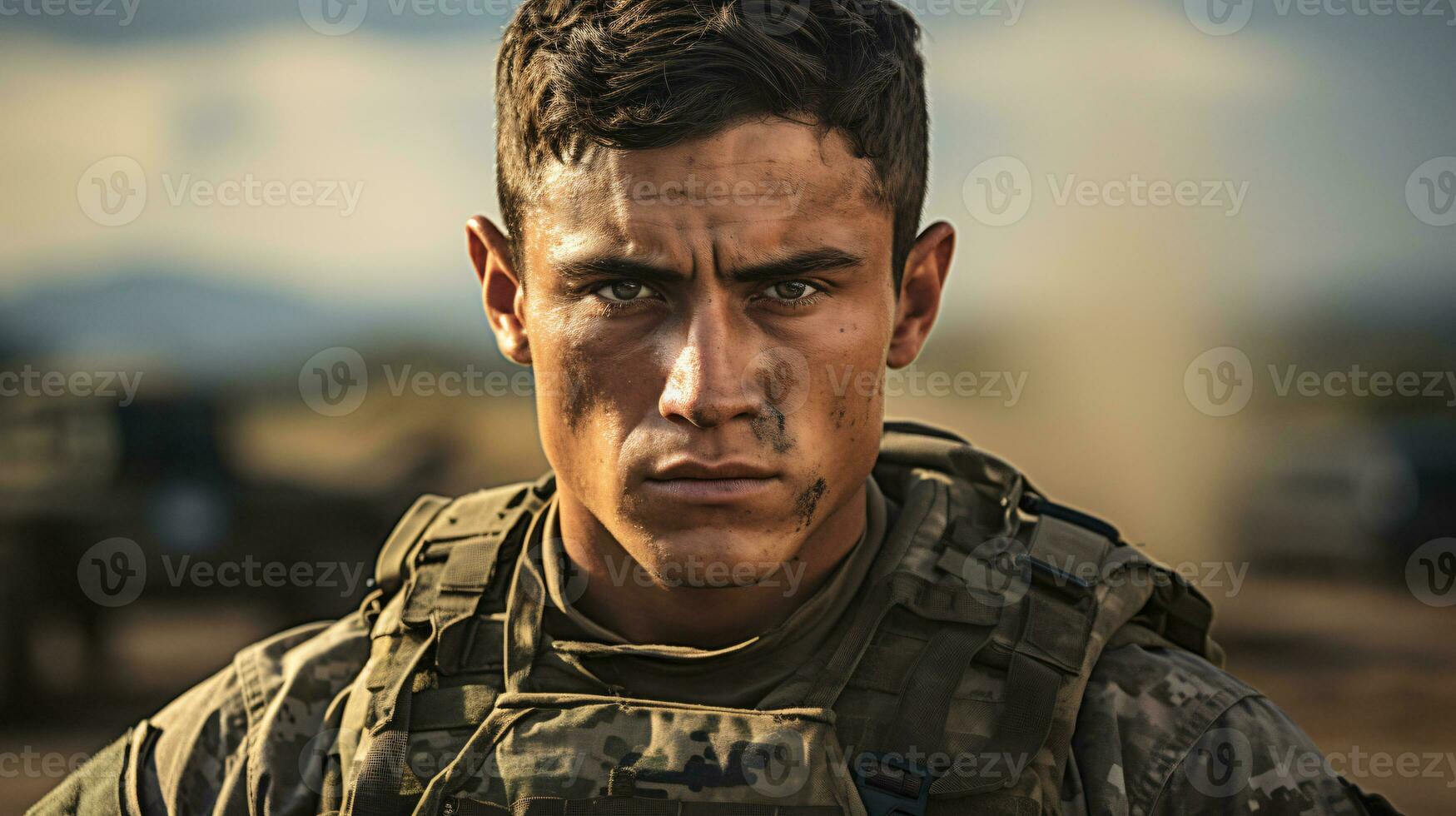 AI generated Portrait of a Soldier in a War photo
