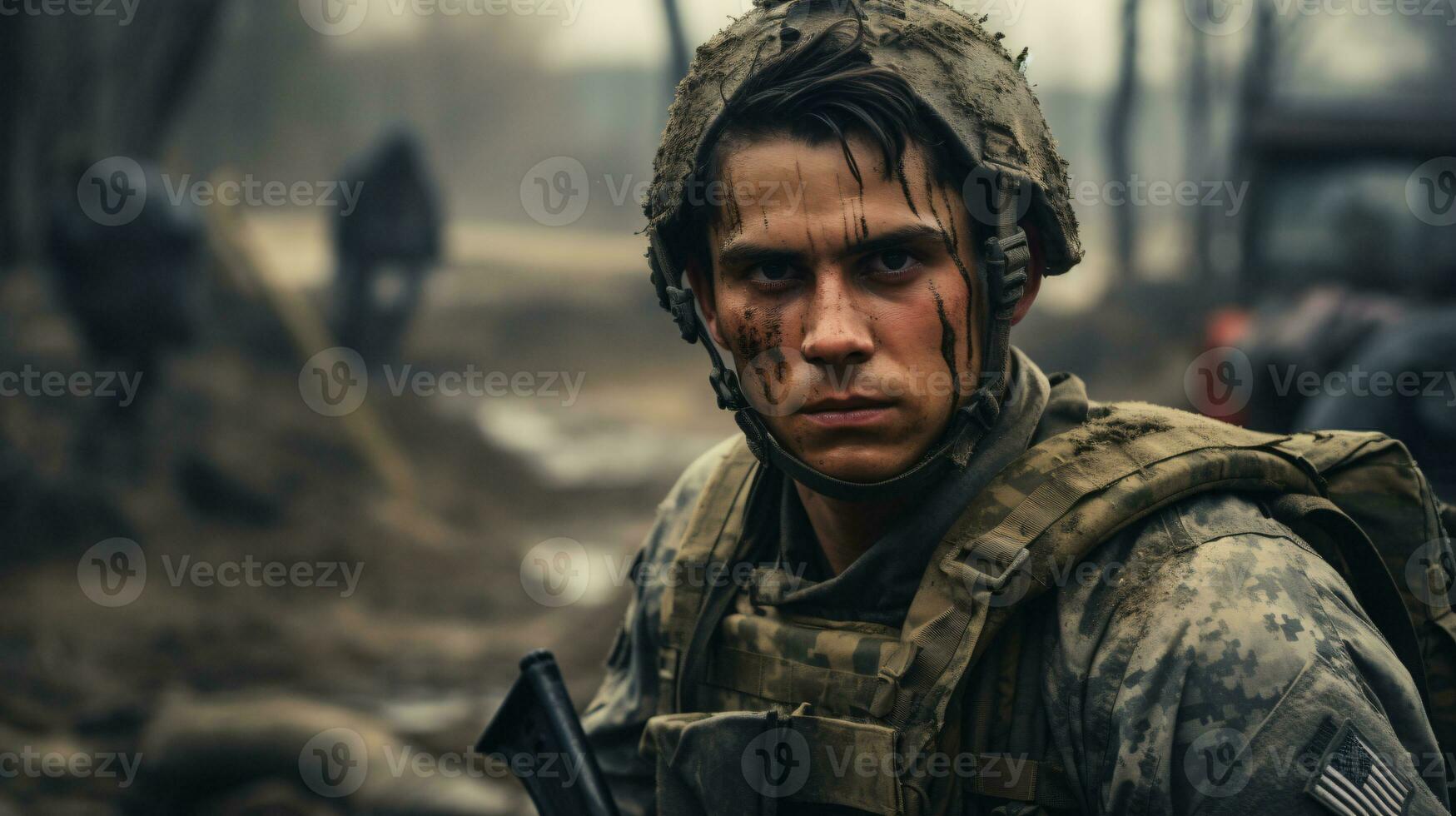 AI generated Portrait of a Soldier in a War photo