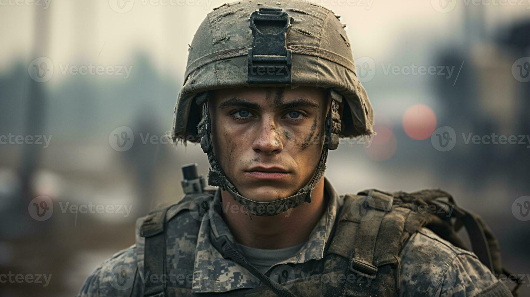 AI generated Portrait of a Soldier in a War photo