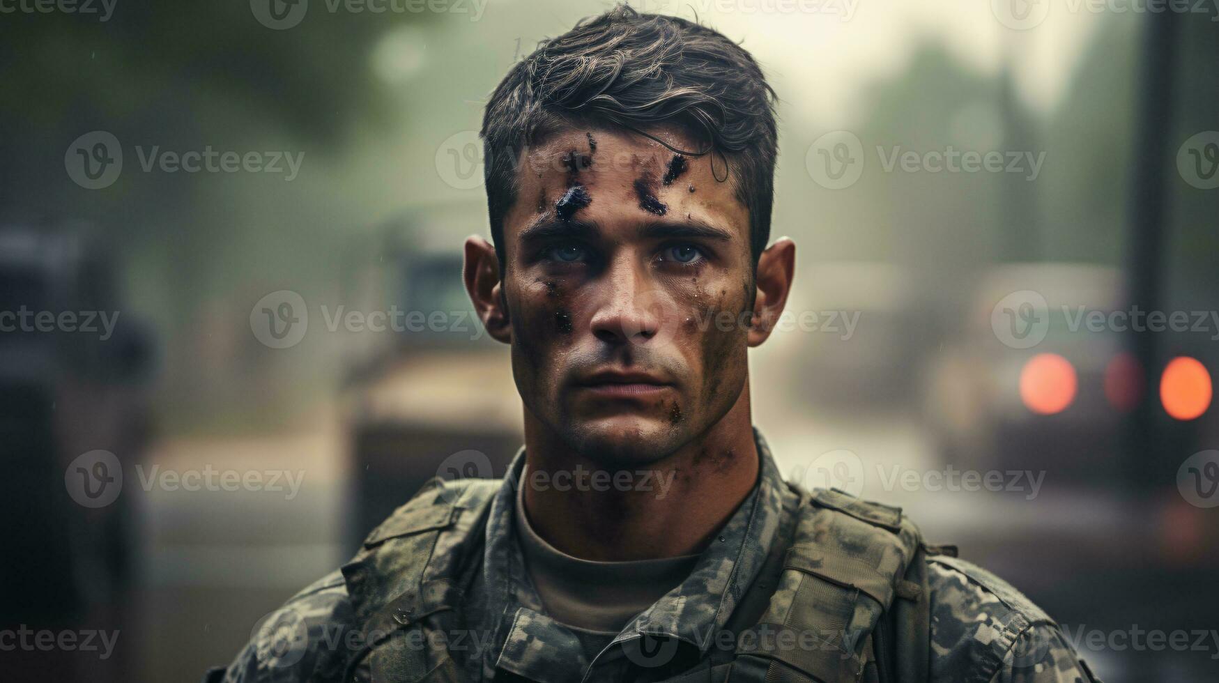AI generated Portrait of a Soldier in a War photo