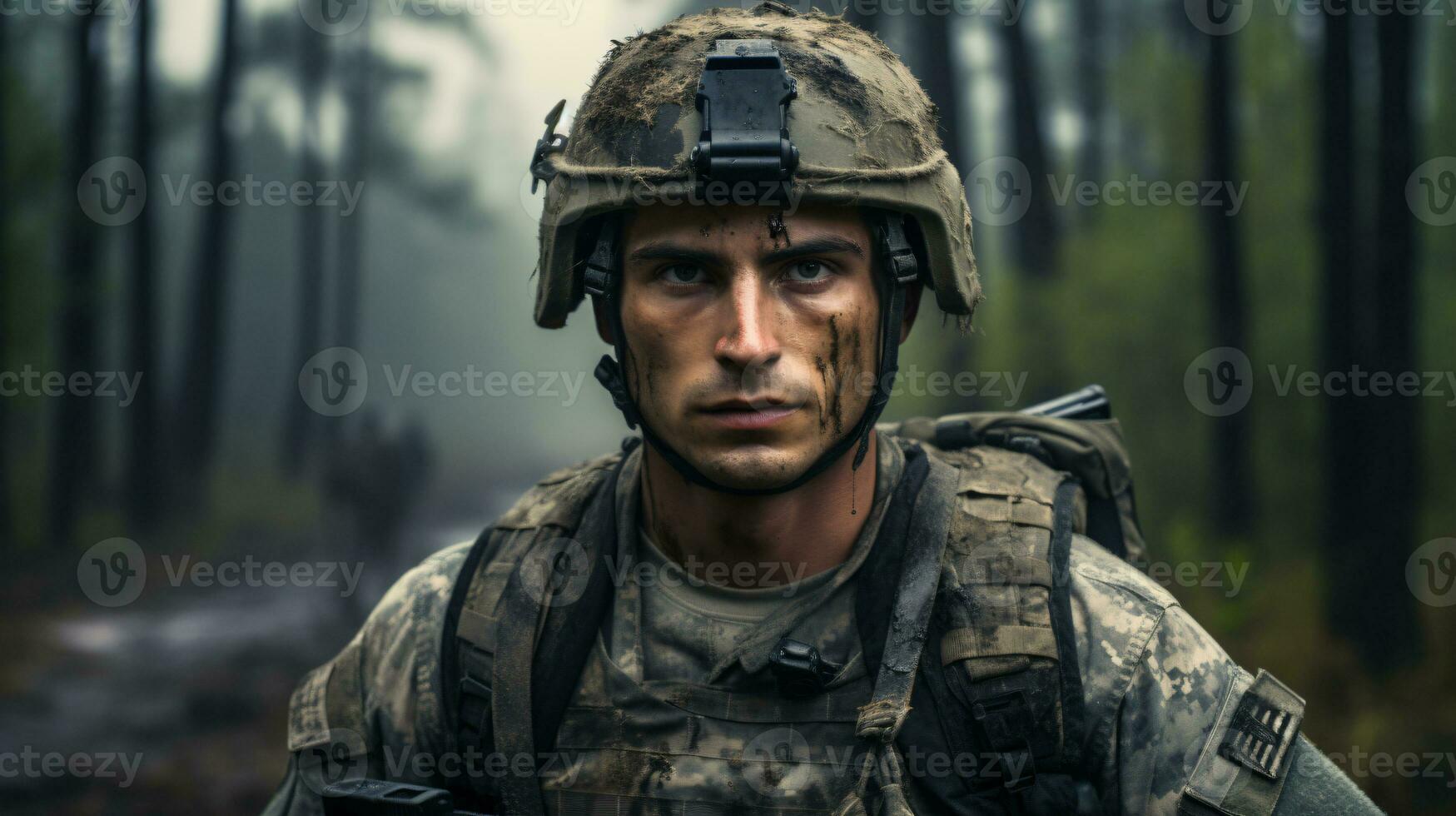 AI generated Portrait of a Soldier in a War photo