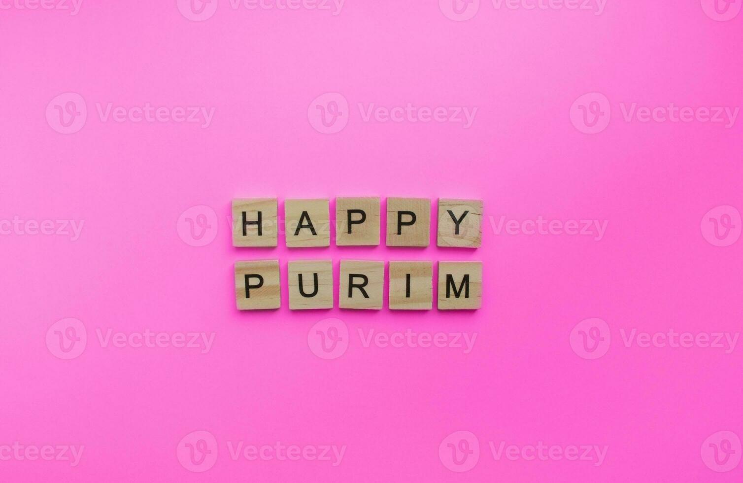 March 7-8, Purim, a minimalistic banner with an inscription in wooden letters photo