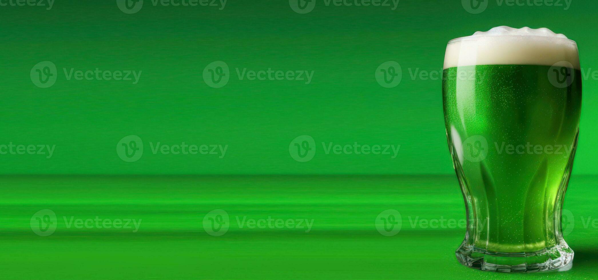 AI generated horizontal banner, St. Patricks Day, traditional treats, green beer, place for text photo