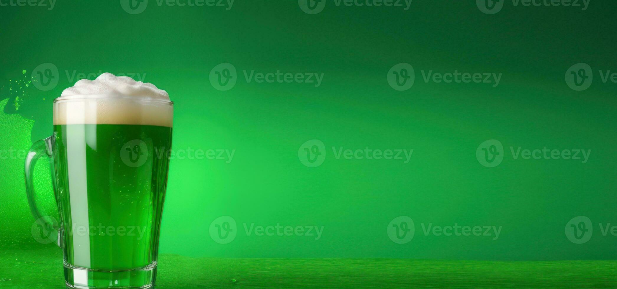 AI generated horizontal banner, St. Patricks Day, traditional treats and drinks, green beer, place for text photo