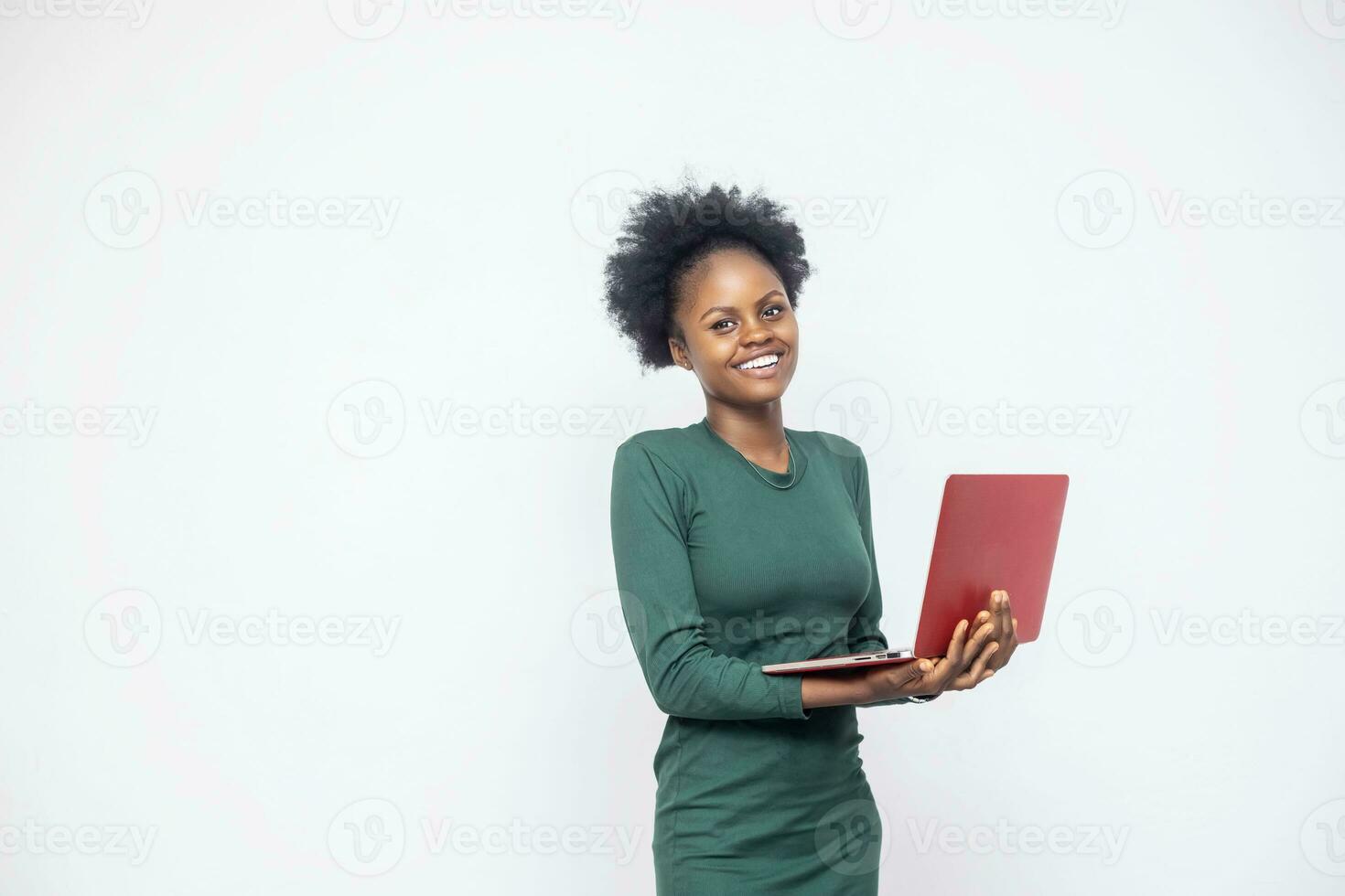 close up of an African lady using her laptop photo