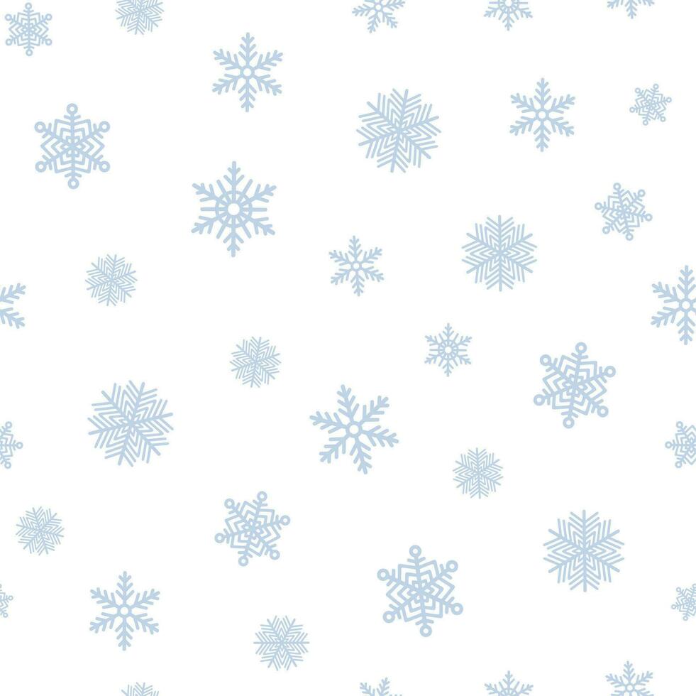 Seamless Christmas pattern with blue snowflakes on white background. Winter decoration. Happy new year vector illustration.