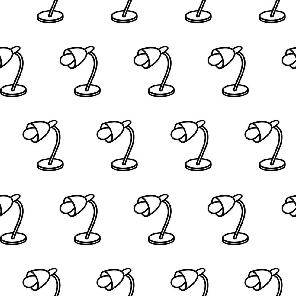 Hand drawn desk lamp seamless pattern. Doodle outline pattern with desk lamp. Scribble desk lamp wrapper, wallpaper for school design, textiles, decoration, freelance. Adult, kids lamp coloring page vector
