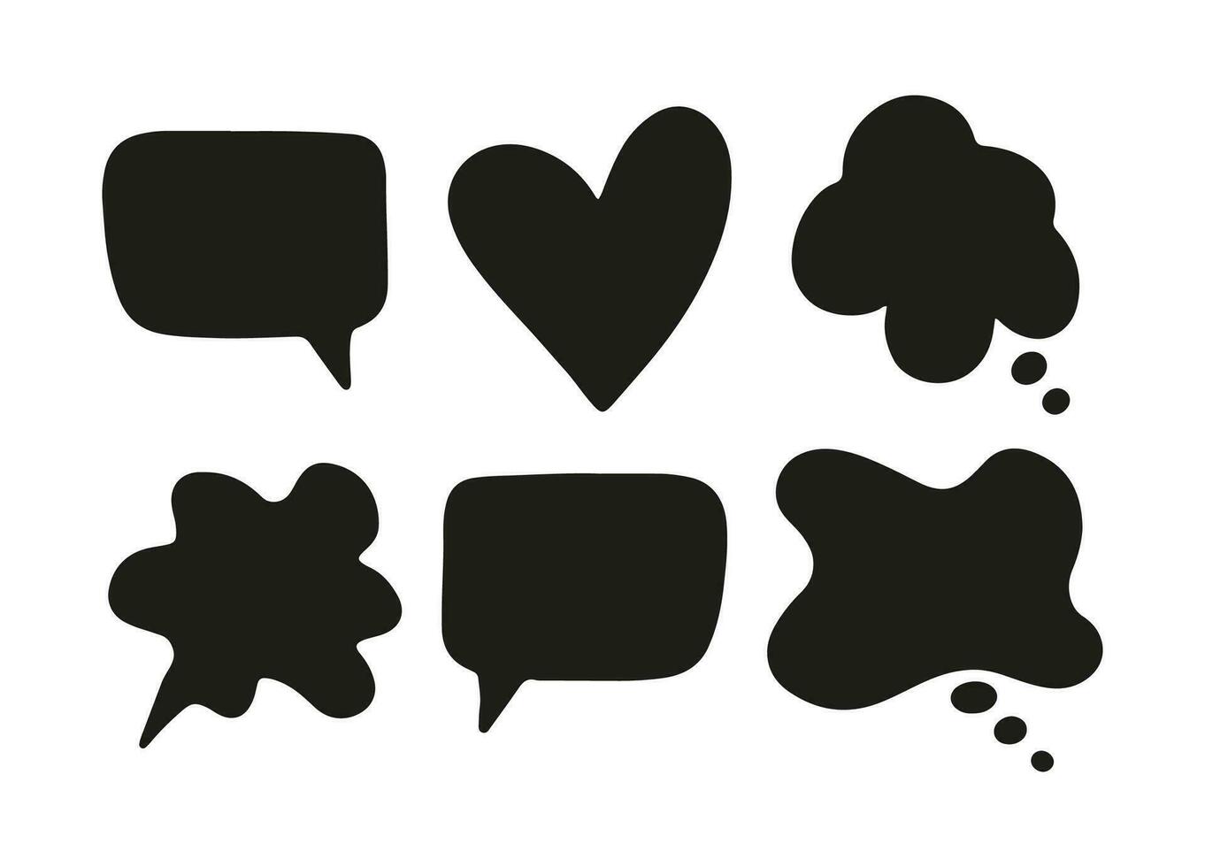 Speech, thought, speaking hand drawn text bubbles set. Talk clouds sketching. Doodle balloon shape. Drawn with a brush-pen in sketch style. Blank empty black speech bubble. Clouds. Stickers for tasks vector