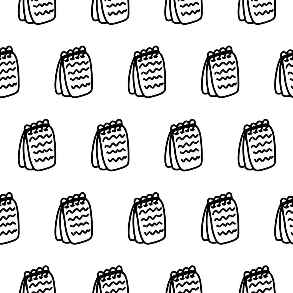 Hand drawn notebook seamless pattern. Doodle outline pattern with notebook. Scribble notebook wrapper, wallpaper for school design, textiles, decoration, freelance. Adult, kids notebook coloring page vector