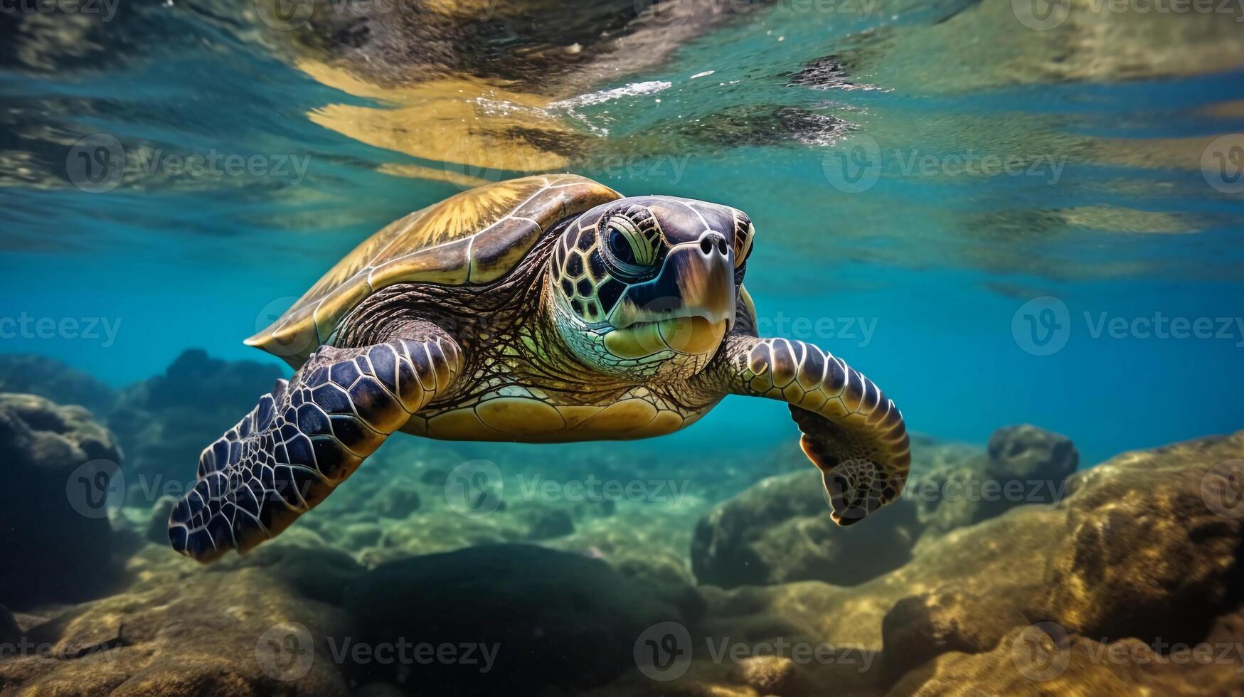 AI generated reality photo of turtles on the Galapagos islands during a sunny day