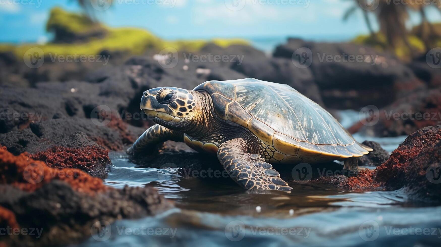 AI generated reality photo of turtles on the Galapagos islands during a sunny day