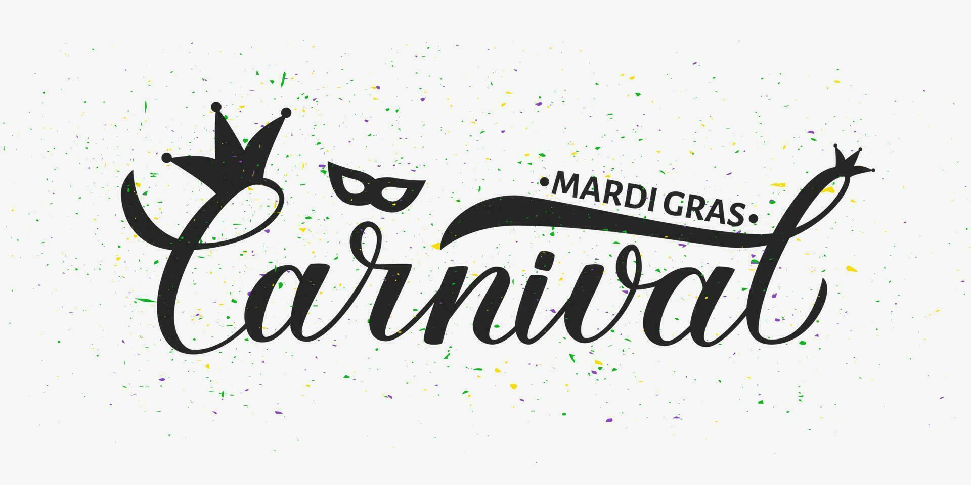 Mardi Gras calligraphy hand lettering with colorful spots. Traditional carnival in New Orleans. Fat or Shrove Tuesday sign. vector