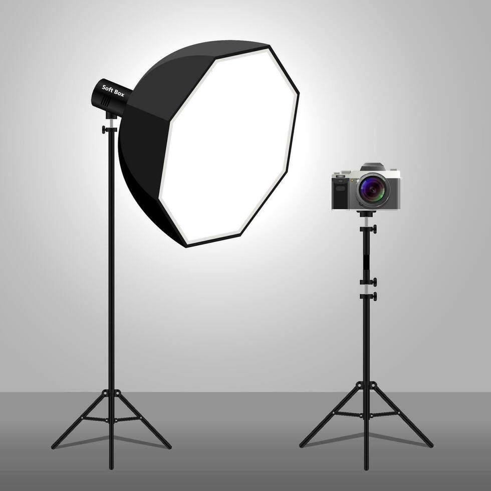 Camera Photography on a tripod and soft box illustration vector