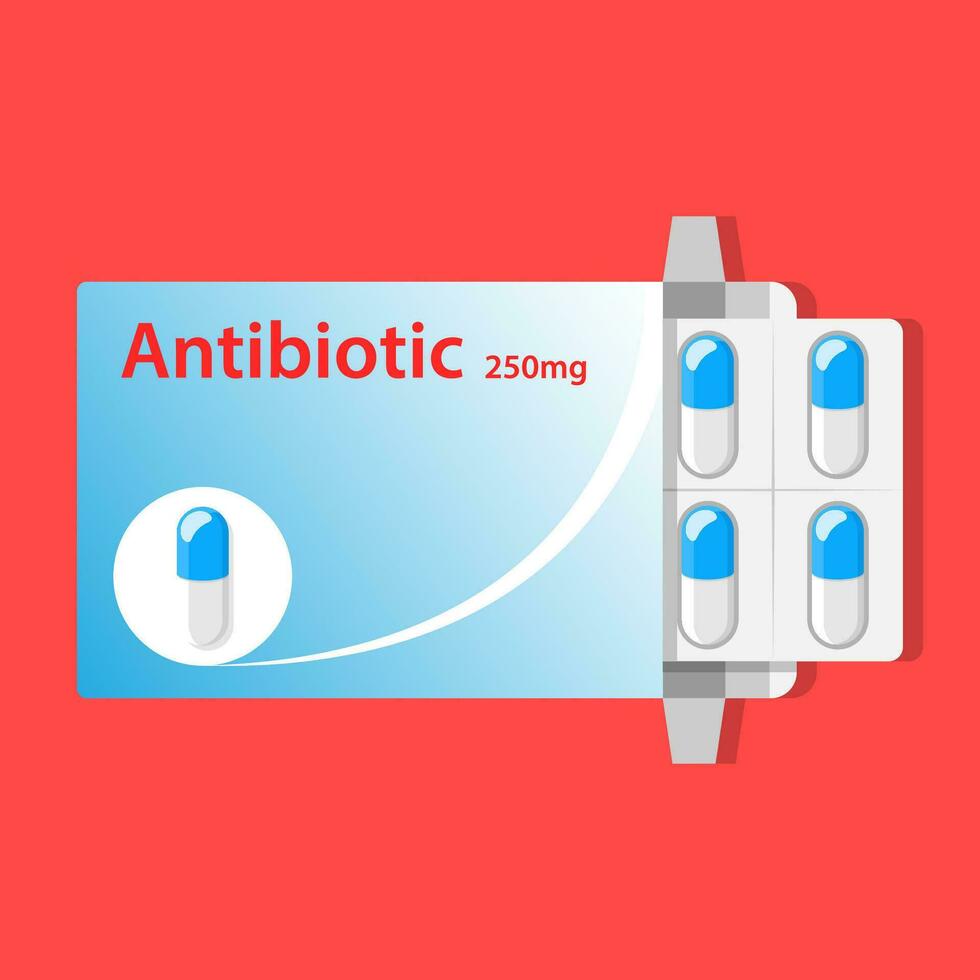 Antibiotics in a box capsule in a blister Vector Illustration