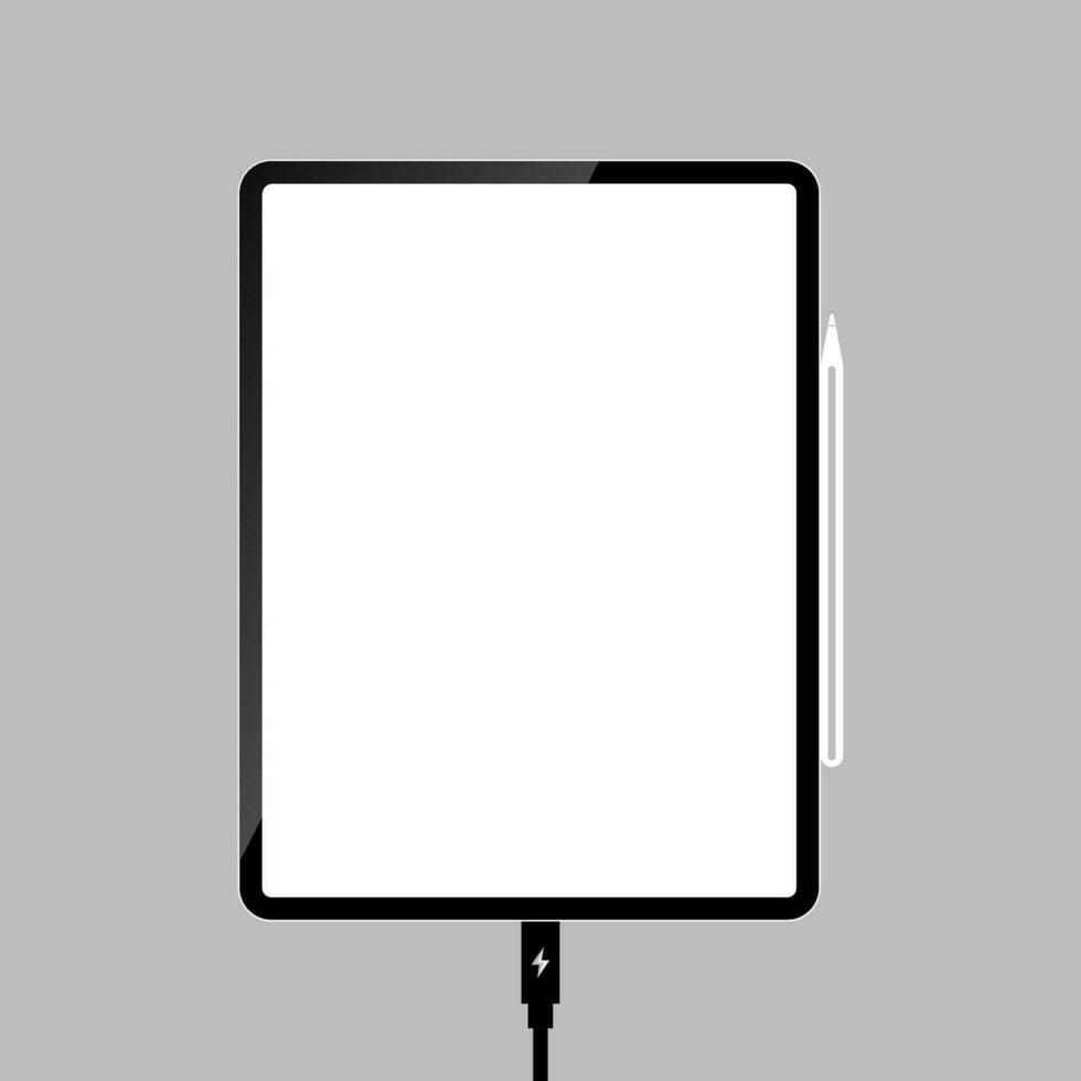 Tablet With Pen Charging Illustration Vector