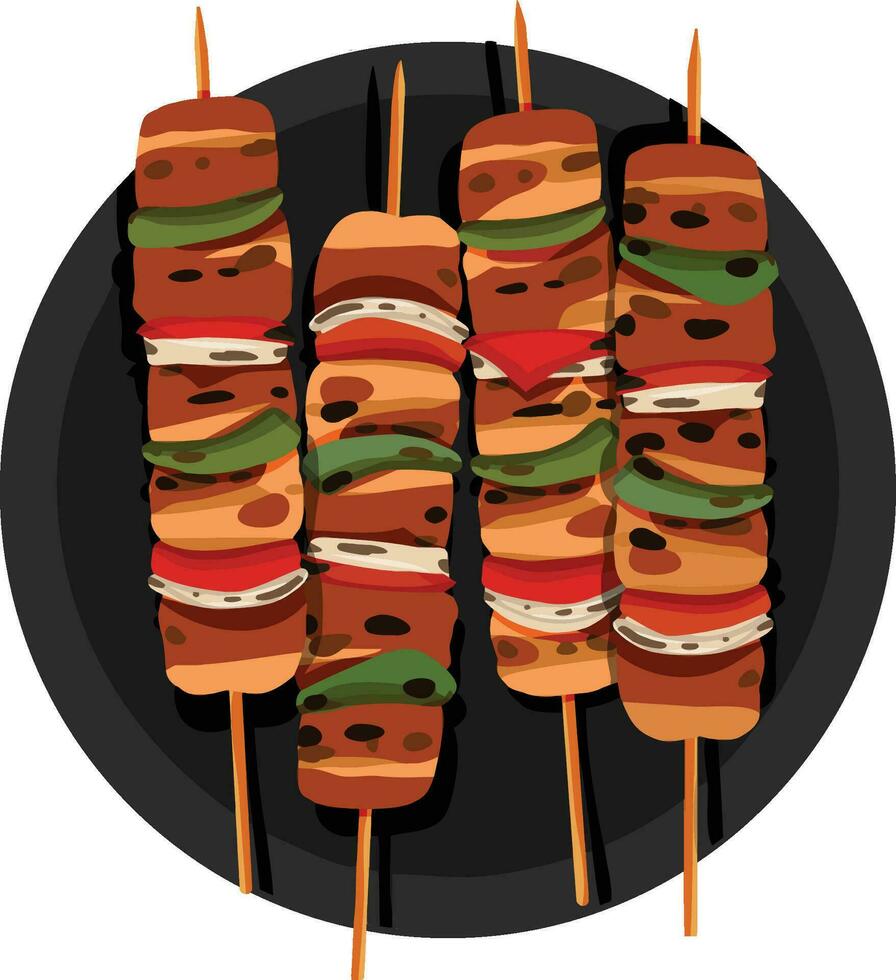 Top View Shish Tawook, Skewered Chicken. Middle Eastern Food Illustration Vector. vector