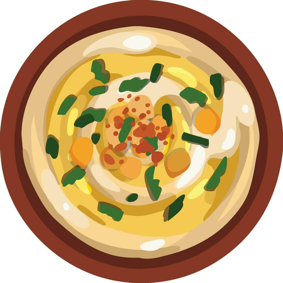 Top View Hummus. Middle Eastern Food Illustrator Vector. vector