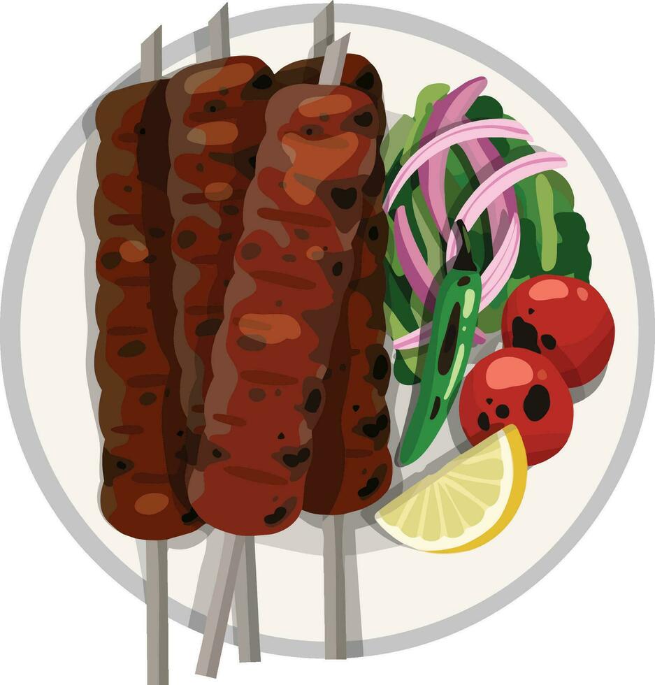 Top View Kebab, Kabob. Middle Eastern Food Illustration Vector. vector