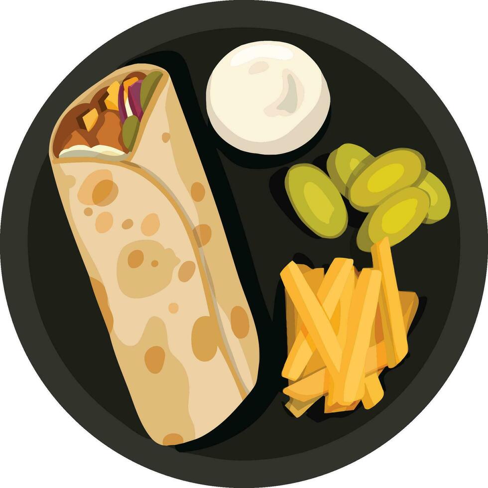 Top View Shawarma. Middle Eastern Food Illustration Vector. vector